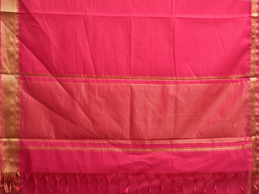 Pink Mangalgiri Cotton Handloom Saree with Strips and Small Temple Border Design No Blouse mn0107
