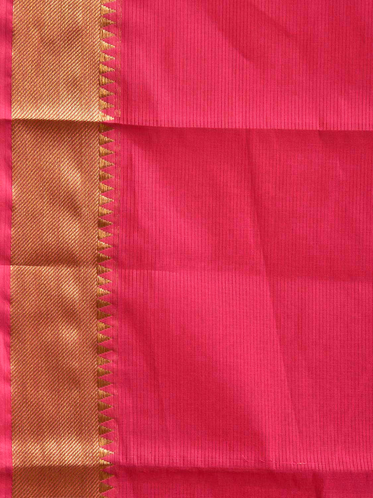 Pink Mangalgiri Cotton Handloom Saree with Strips and Small Temple Border Design No Blouse mn0107