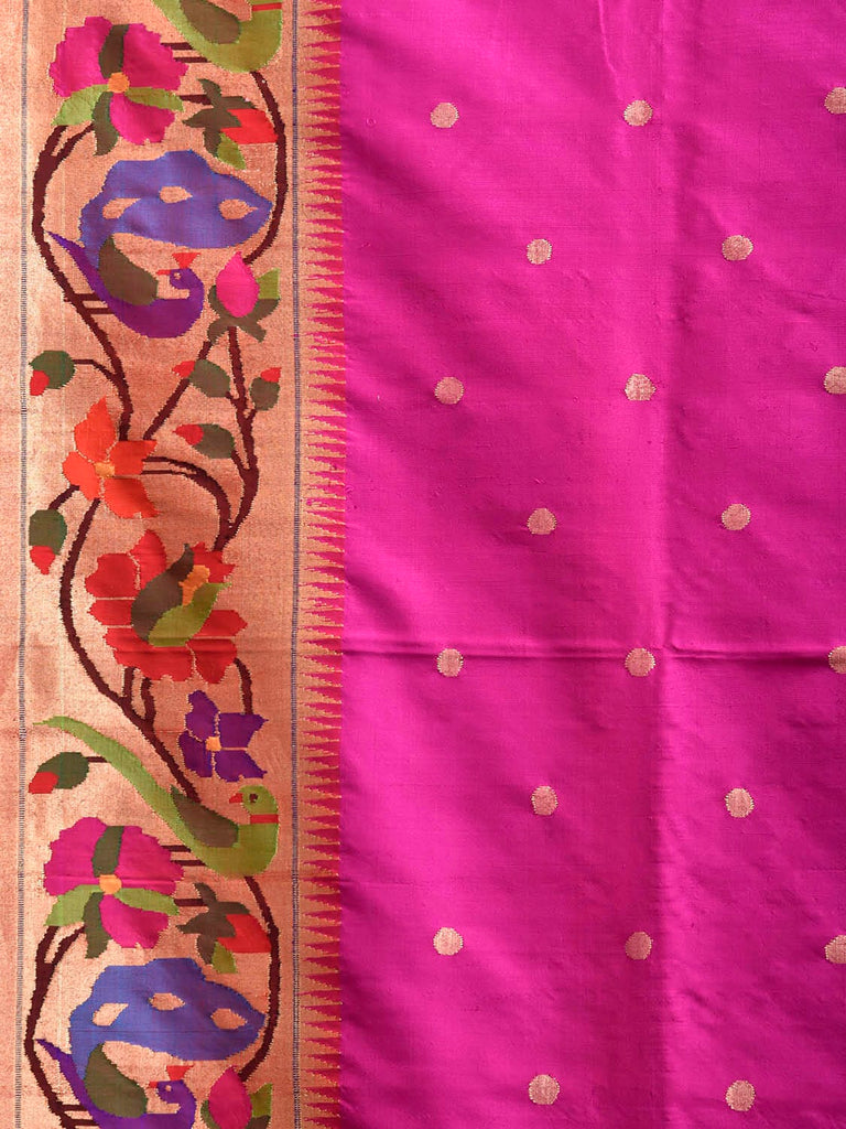Pink Paithani Silk Handloom Saree with Peacock and Parrot Border Design p0499
