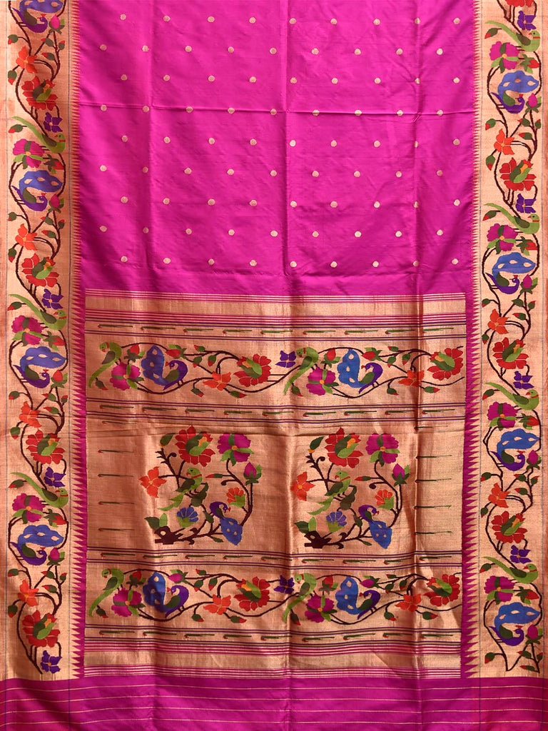 Pink Paithani Silk Handloom Saree with Peacock and Parrot Border Design p0499