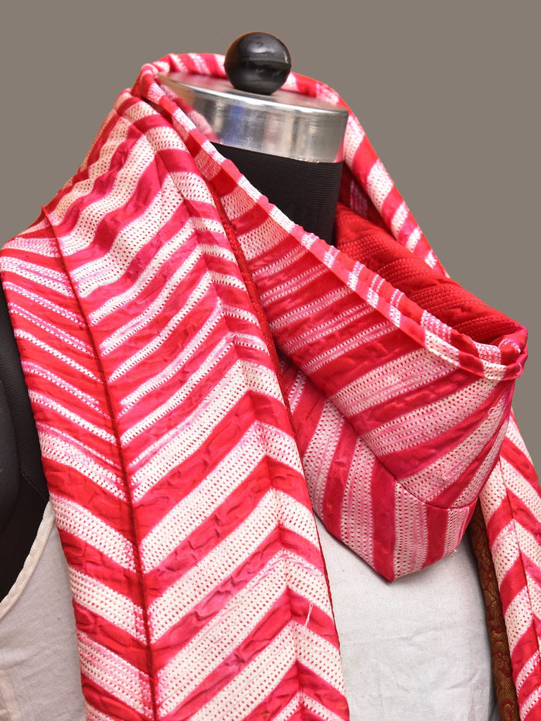 Pink Shibori Kanchipuram Silk Handloom Dupatta with Zig-Zag Design ds3255