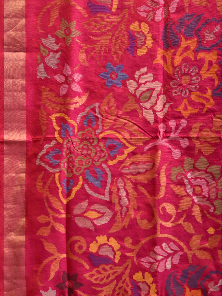 Pink Uppada Silk Handloom Saree with All Over Big Floral Design u2477
