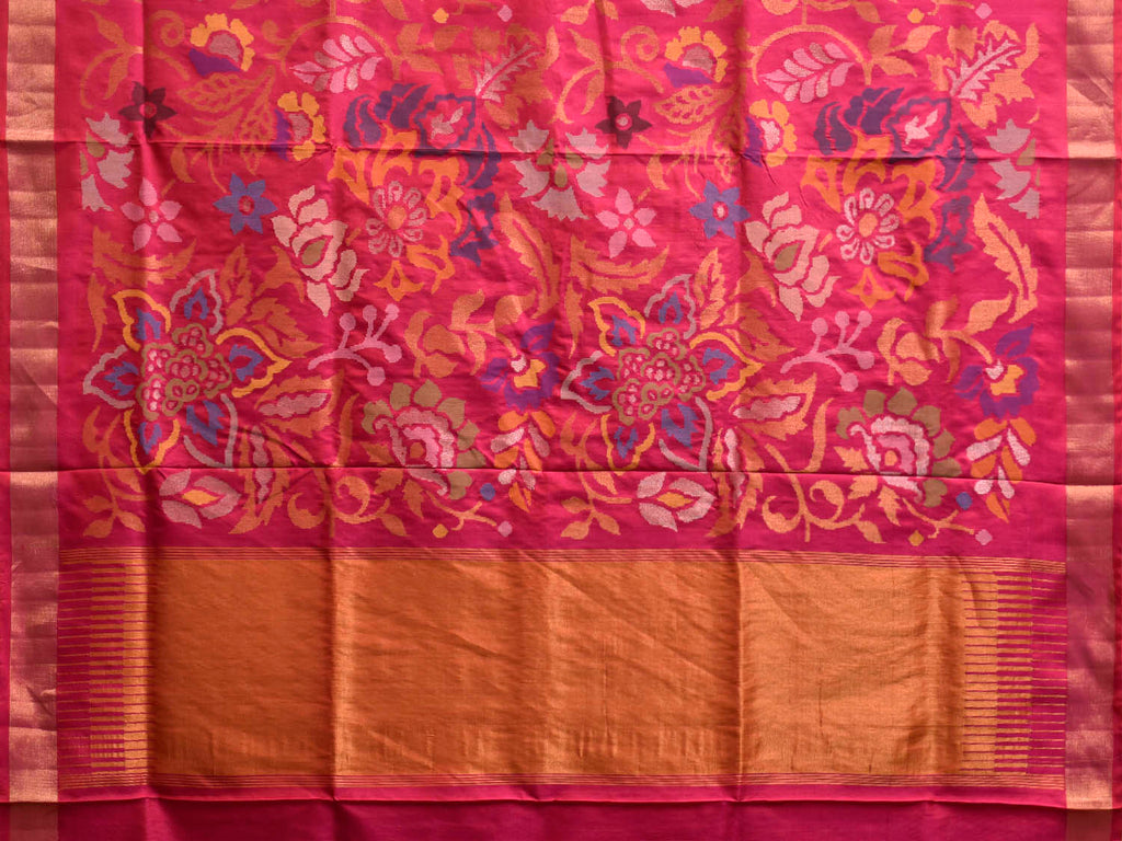 Pink Uppada Silk Handloom Saree with All Over Big Floral Design u2477