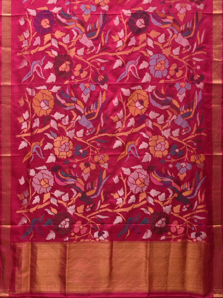 Pink Uppada Silk Handloom Saree with All Over Parrot and Floral Design u2156