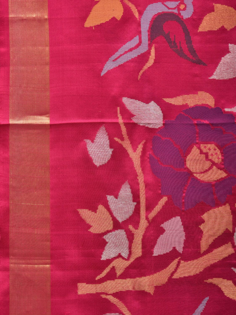 Pink Uppada Silk Handloom Saree with All Over Parrot and Floral Design u2156