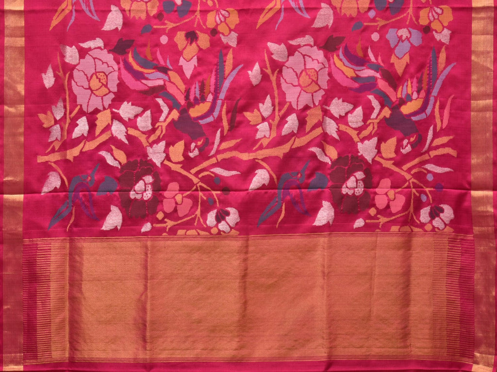 Pink Uppada Silk Handloom Saree with All Over Parrot and Floral Design u2156