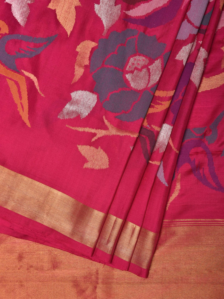 Pink Uppada Silk Handloom Saree with All Over Parrot and Floral Design u2156