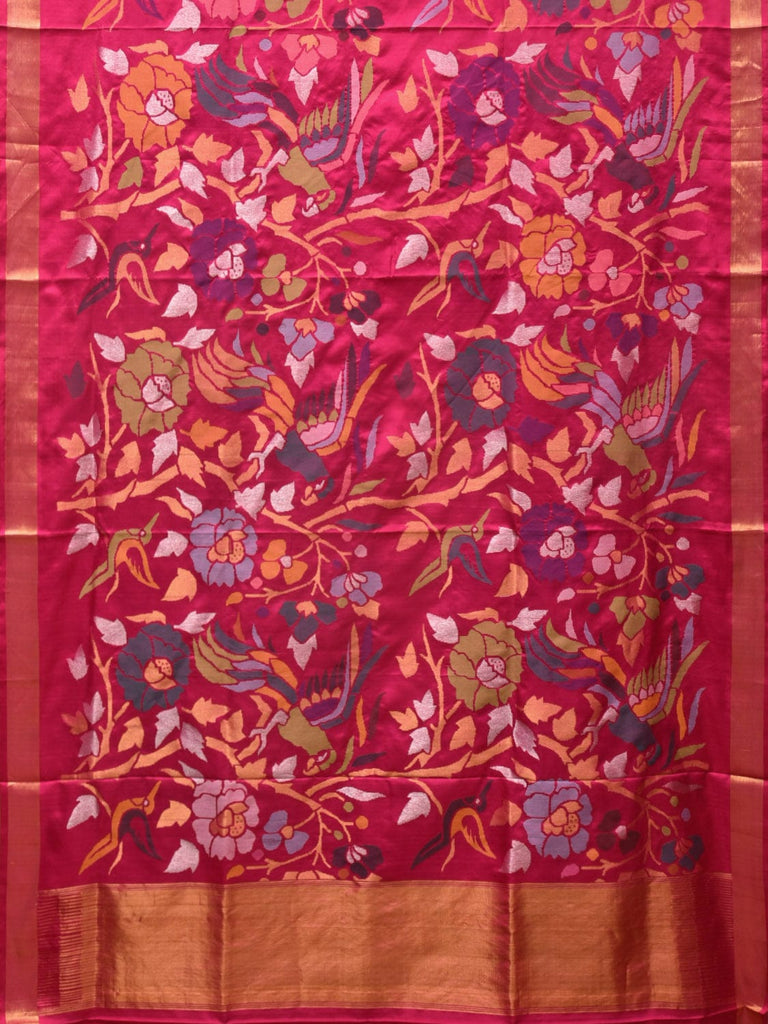 Pink Uppada Silk Handloom Saree with All Over Parrot and Floral Design u2167