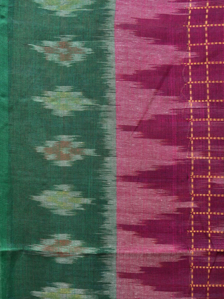 Purple and Green Pochampally Ikat Cotton Handloom Saree with Checks and Zig-Zag Design No Blouse i0806