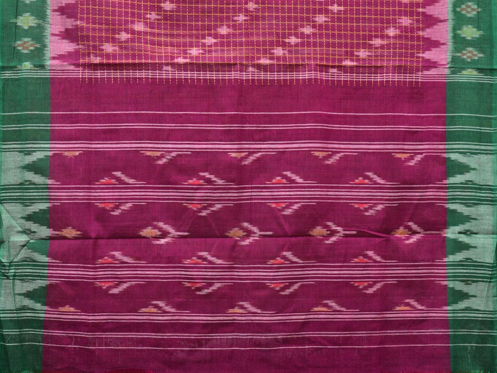 Purple and Green Pochampally Ikat Cotton Handloom Saree with Checks and Zig-Zag Design No Blouse i0806