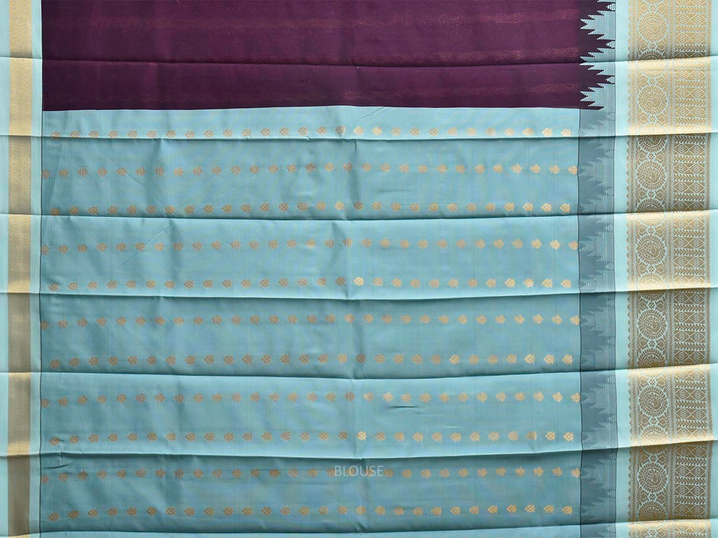 Purple and Light Blue Gadwal Cotton Viscose Saree with Temple Border and Pallu Design g0606
