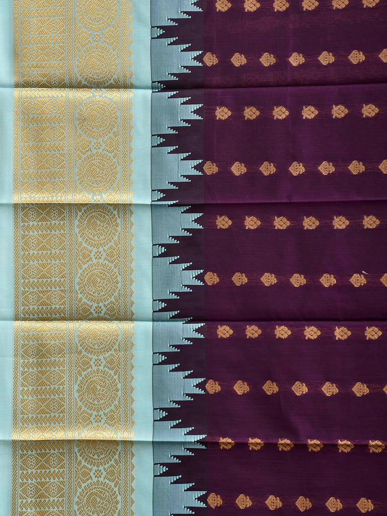 Purple and Light Blue Gadwal Cotton Viscose Saree with Temple Border and Pallu Design g0606