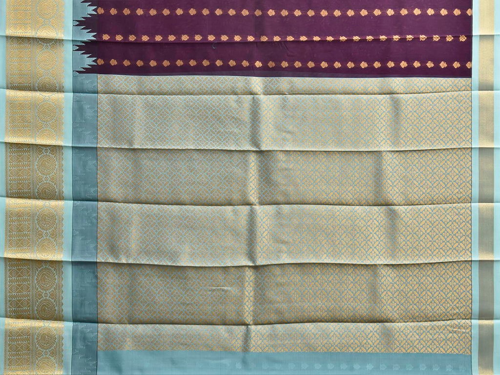 Purple and Light Blue Gadwal Cotton Viscose Saree with Temple Border and Pallu Design g0606