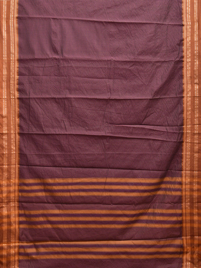 Purple and Light Brown Bamboo Cotton Saree with Checks Design No Blouse bc0666