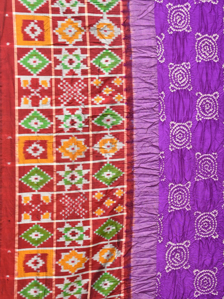 Purple and Maroon Bandhani Ikat Silk Handloom Saree with One Side Border Design bn0483