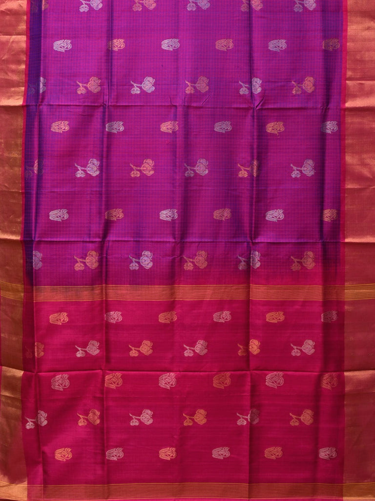 Purple and Pink Uppada Silk Handloom Saree with Body Buta and Checks Design u2196