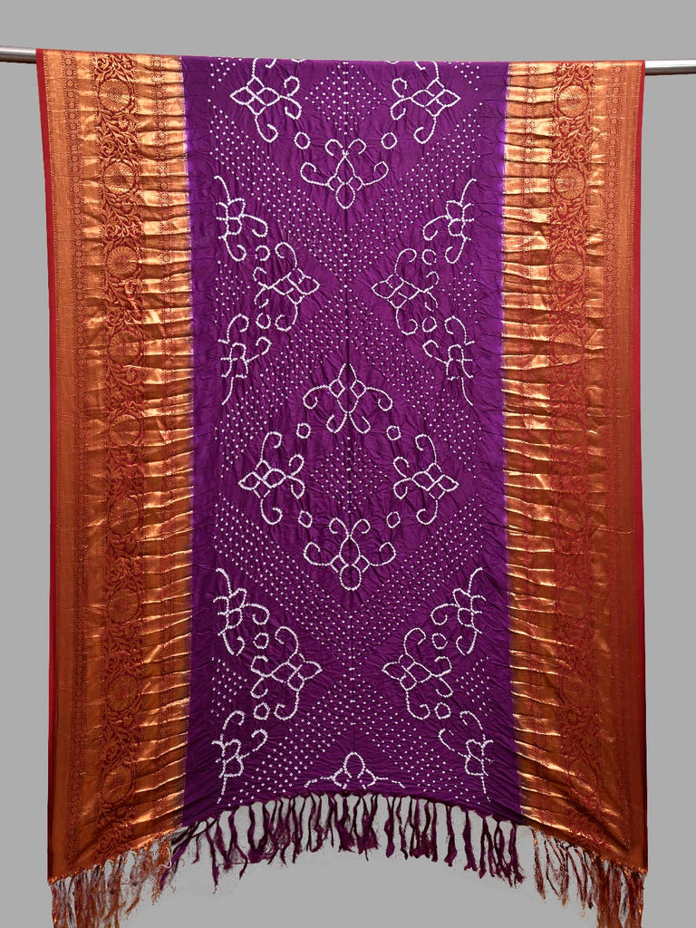 Purple and Red Bandhani Kanchipuram Silk Dupatta with Border Design ds3798