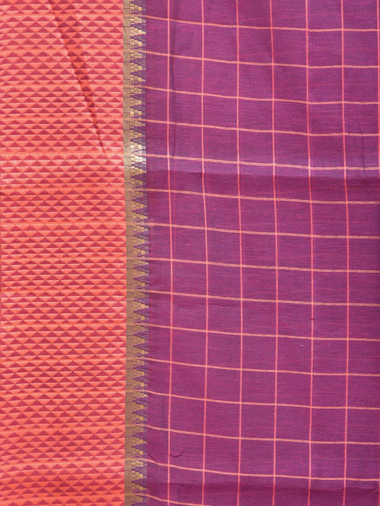 Purple Bamboo Cotton Saree with Big Checks Design bc0137