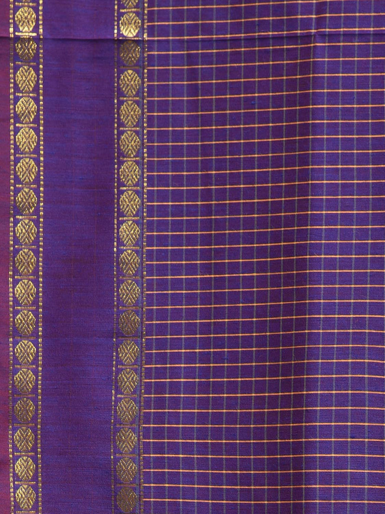 Purple Gadwal Cotton Viscose Saree with Checks and Border Design g0500