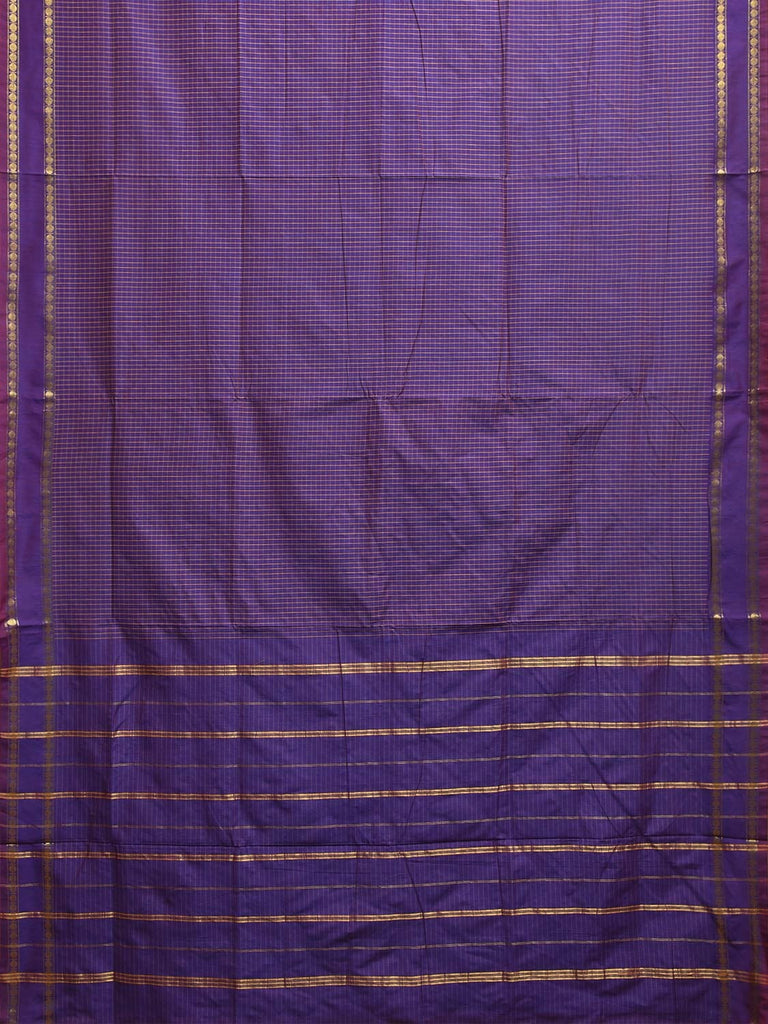 Purple Gadwal Cotton Viscose Saree with Checks and Border Design g0500