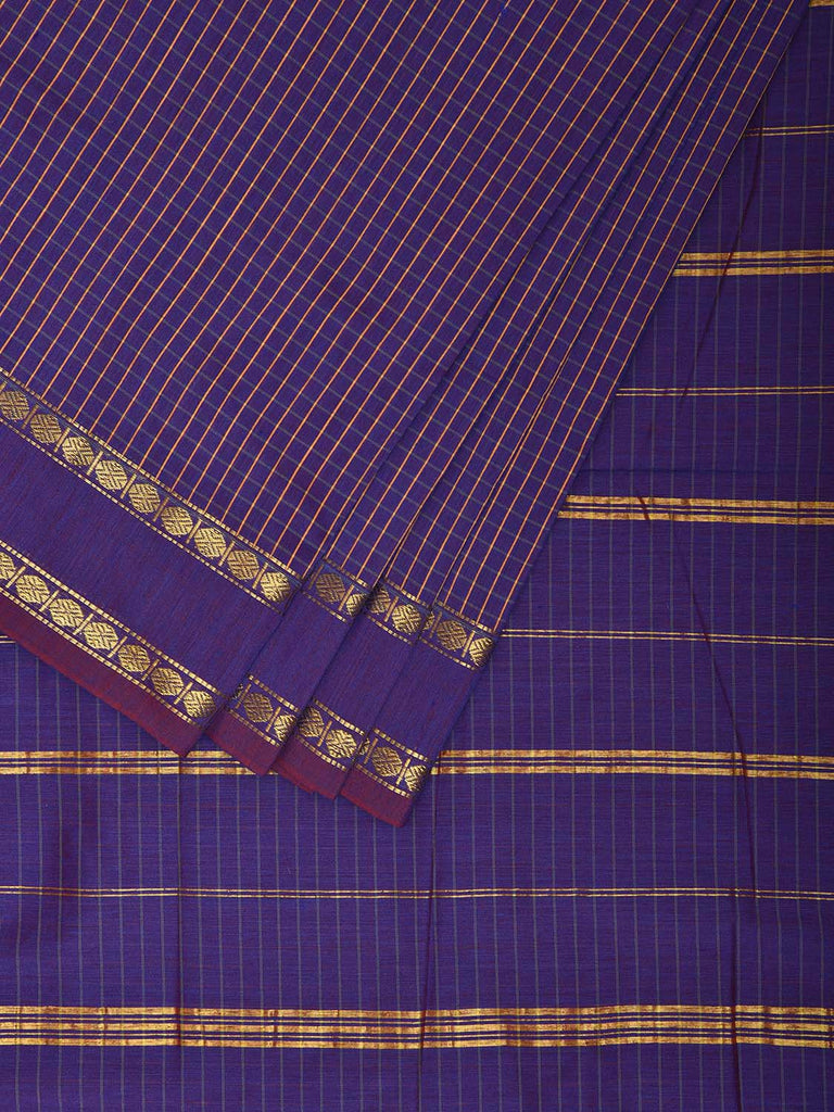 Purple Gadwal Cotton Viscose Saree with Checks and Border Design g0500