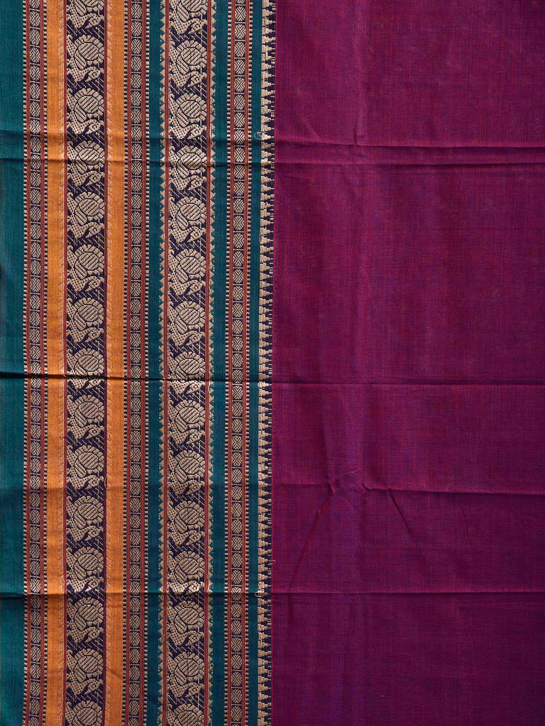 Purple Kanchipuram Cotton Plain Saree with Strips Pallu and Border Design No Blouse k0836