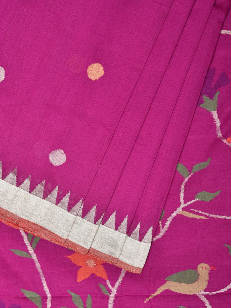 Purple Khadi Cotton Handloom Saree with Plant and Birds Pallu Design kh0662