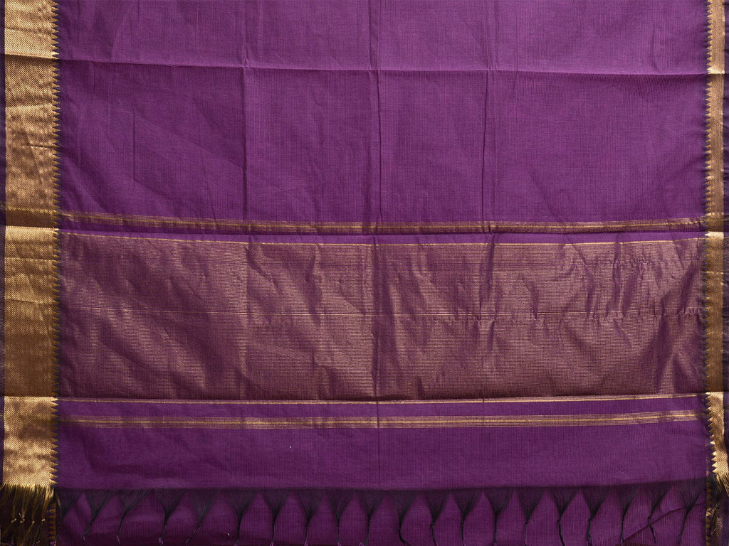 Purple Mangalgiri Cotton Handloom Saree with Strips and Small Temple Border Design No Blouse mn0110