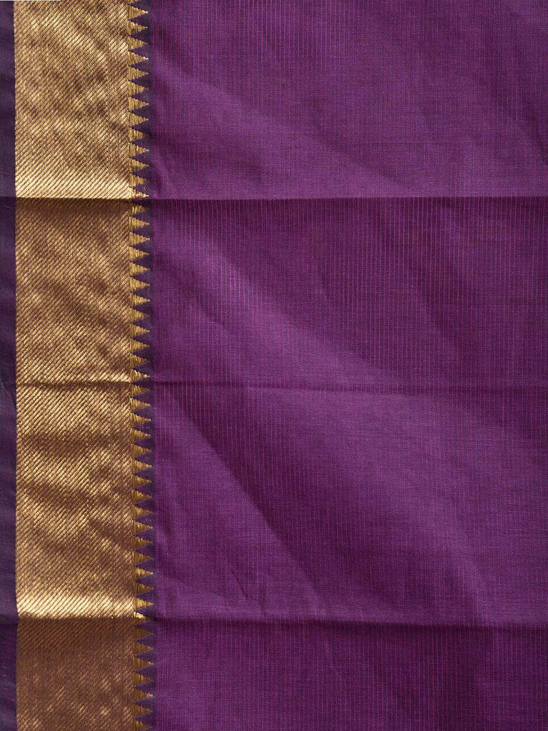 Purple Mangalgiri Cotton Handloom Saree with Strips and Small Temple Border Design No Blouse mn0110
