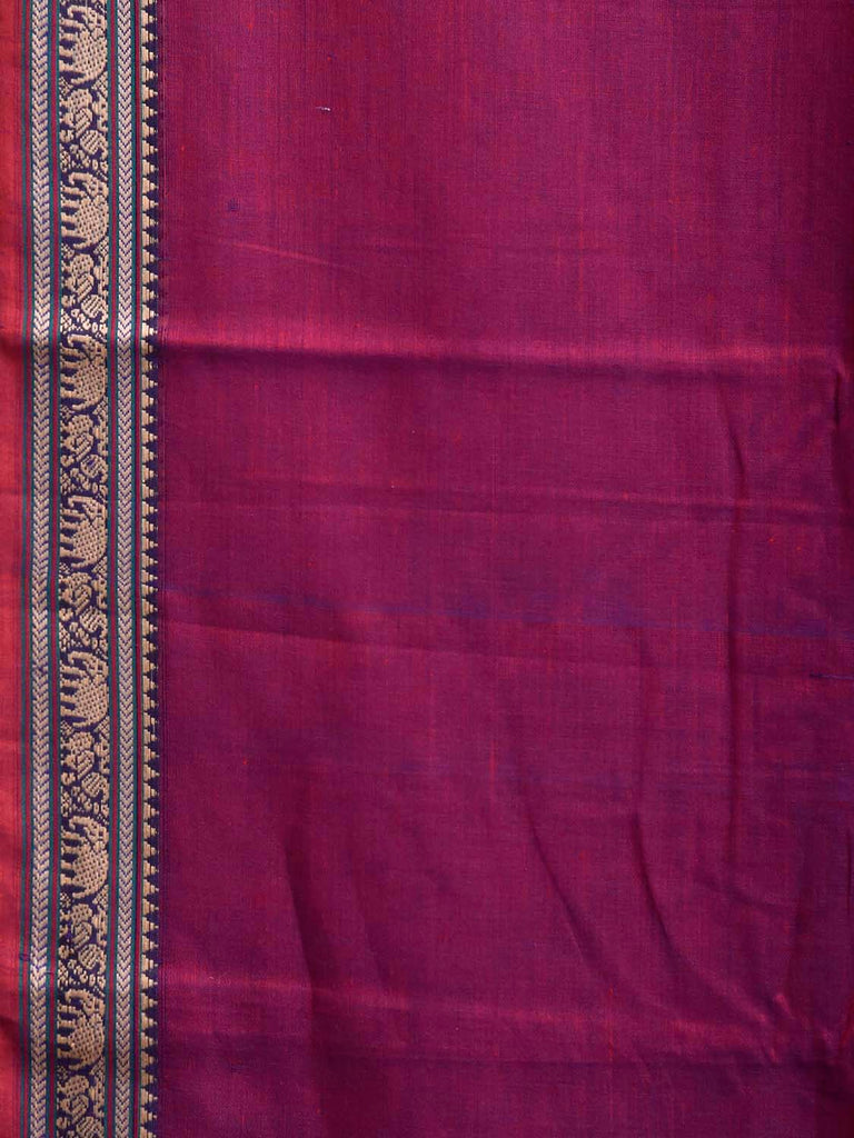 Purple Narayanpet Cotton Plain Saree with Border and Strips Pallu Design No Blouse np1372