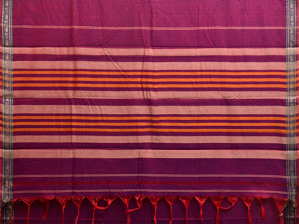 Purple Narayanpet Cotton Plain Saree with Border and Strips Pallu Design No Blouse np1372