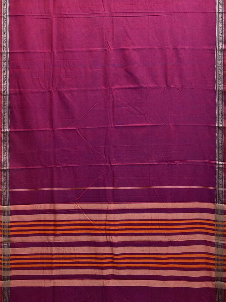 Purple Narayanpet Cotton Plain Saree with Border and Strips Pallu Design No Blouse np1372