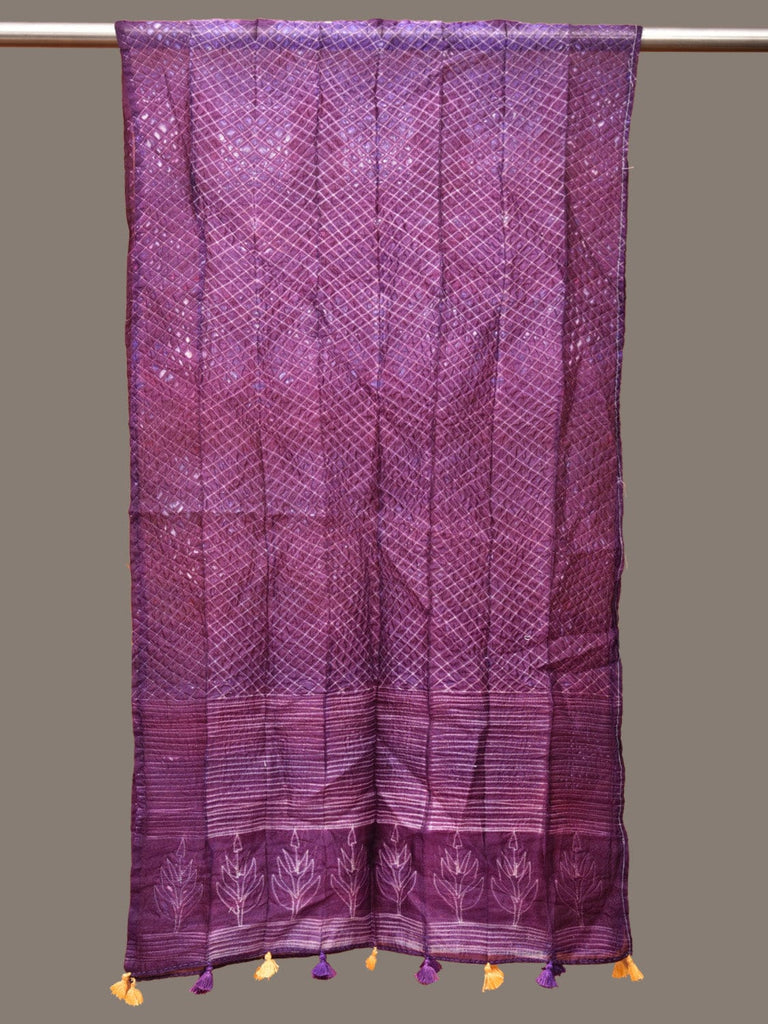 Purple Shibori Tussar Handloom Stole with Grill Design ds3261