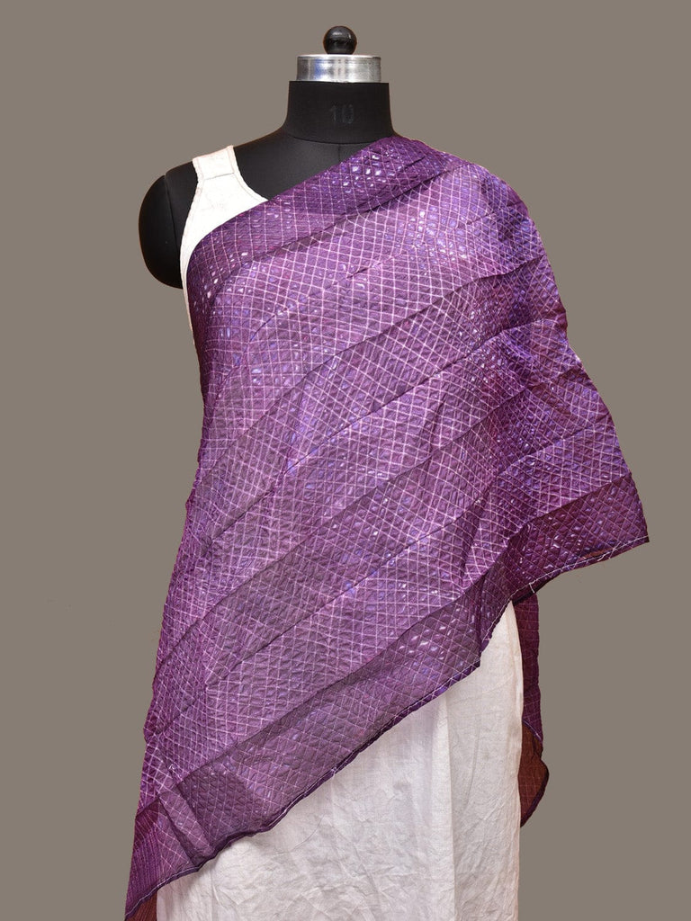 Purple Shibori Tussar Handloom Stole with Grill Design ds3261