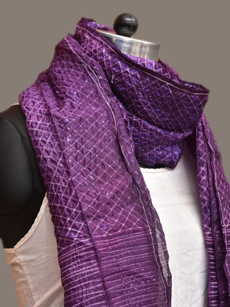 Purple Shibori Tussar Handloom Stole with Grill Design ds3261