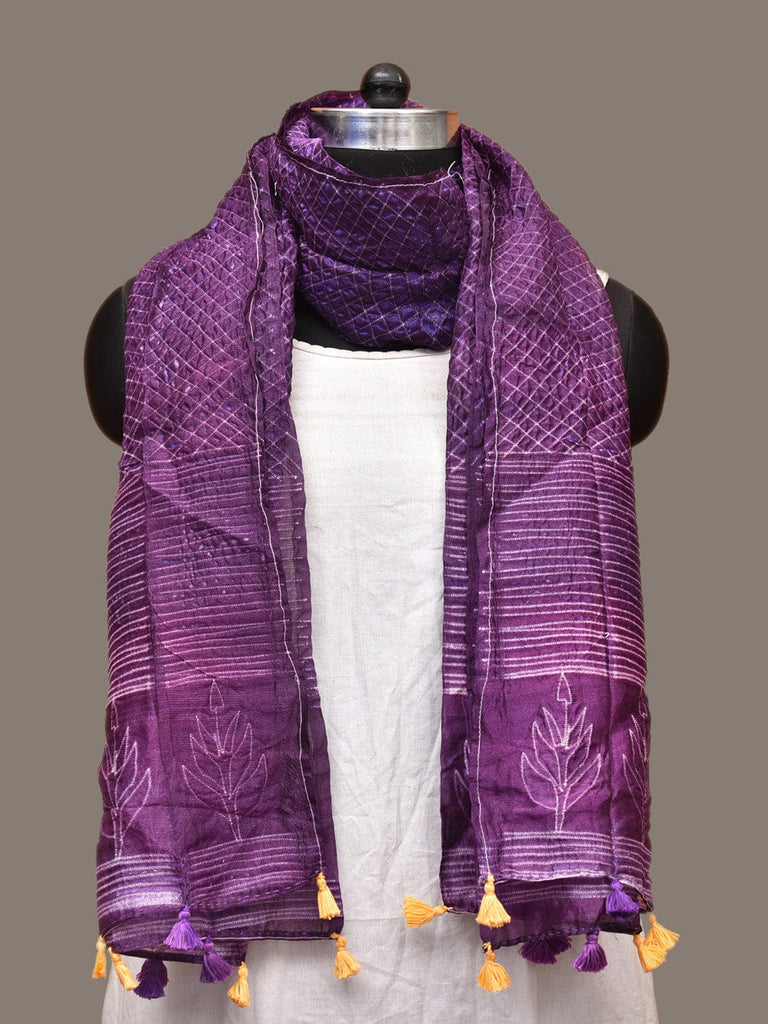 Purple Shibori Tussar Handloom Stole with Grill Design ds3261