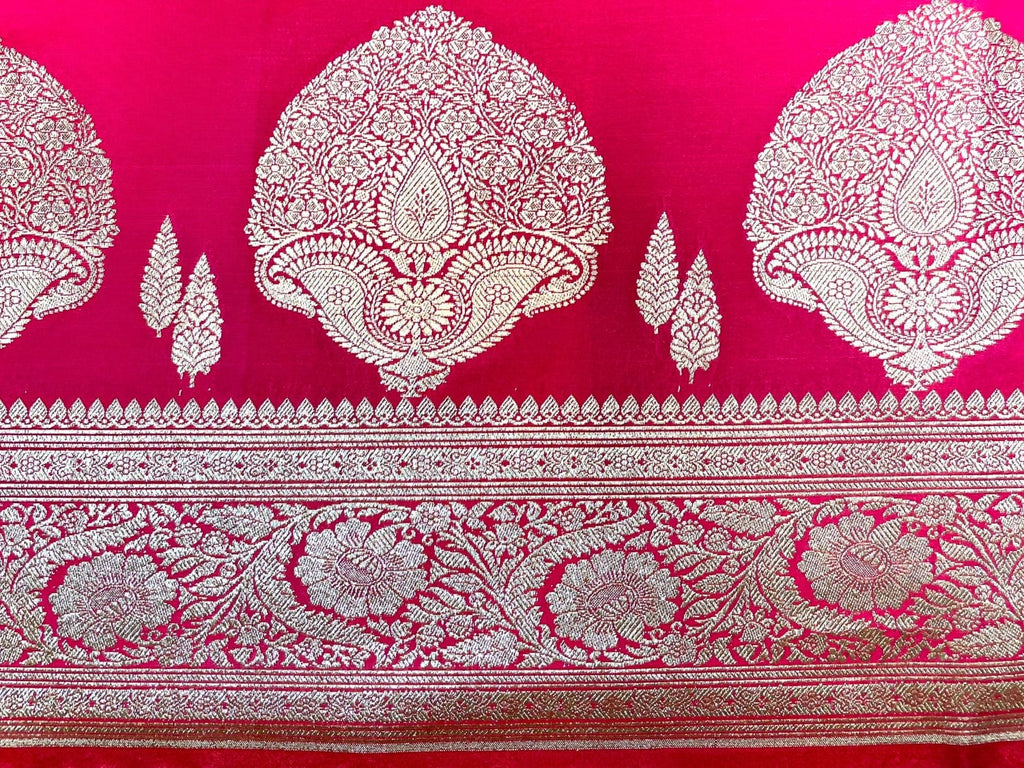 Rani Pink Banaras Katan Silk Saree with Body Butti and Border Design b0400ds