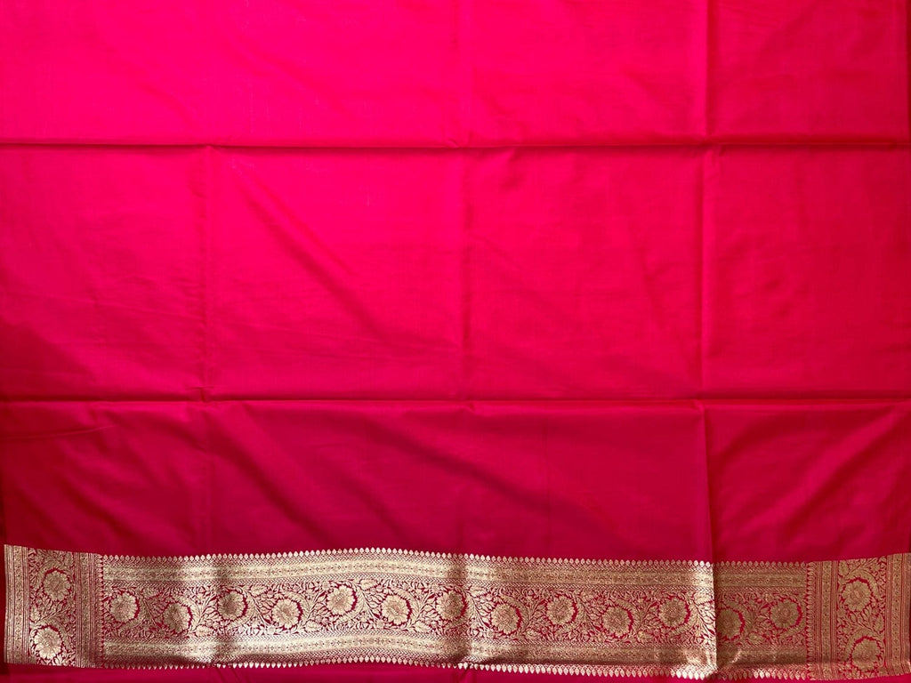 Rani Pink Banaras Katan Silk Saree with Body Butti and Border Design b0400ds
