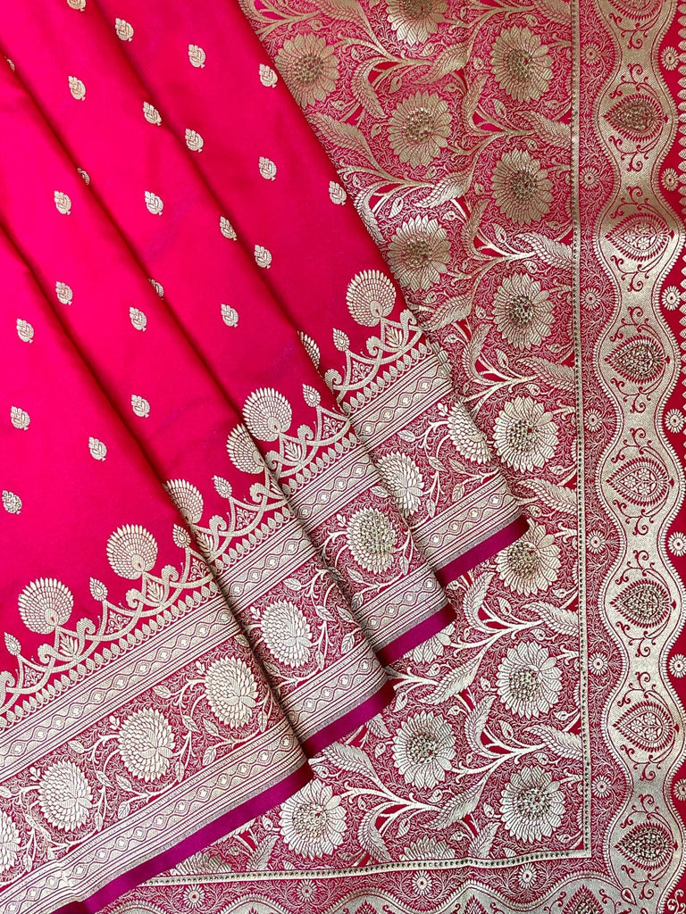 Rani Pink Banaras Katan Silk Saree with Body Butti and Work Design b0386ds