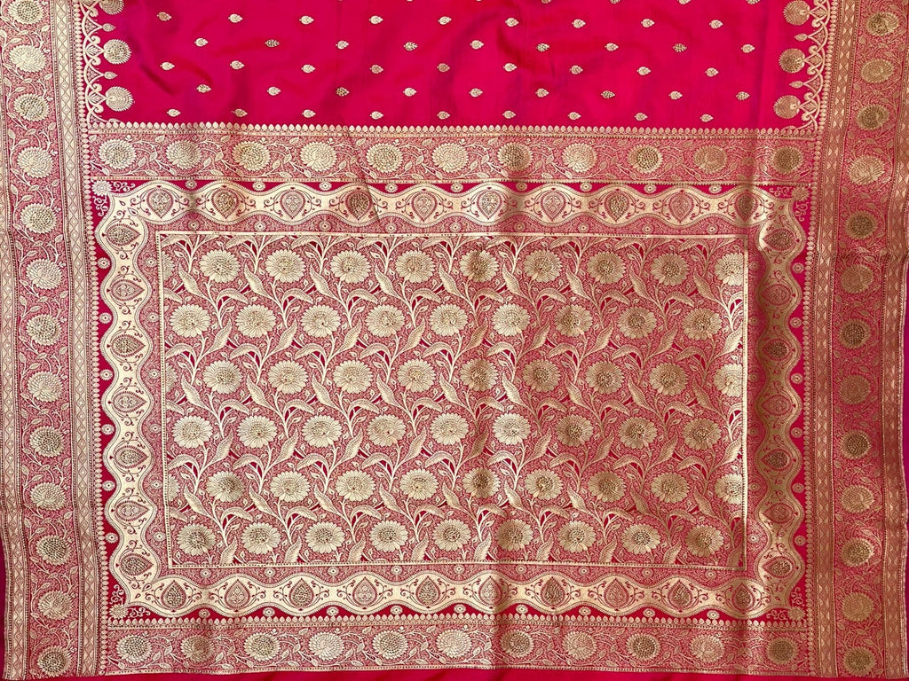 Rani Pink Banaras Katan Silk Saree with Body Butti and Work Design b0386ds