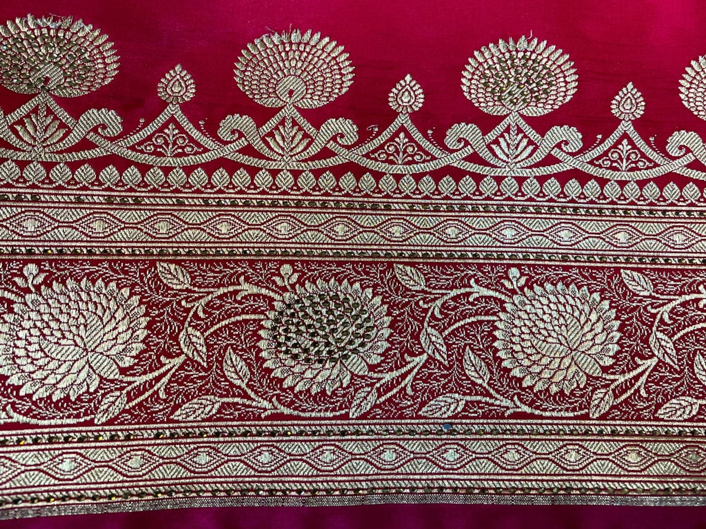 Rani Pink Banaras Katan Silk Saree with Body Butti and Work Design b0386ds