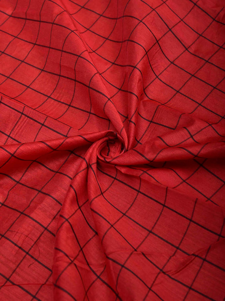 Red and Black Bamboo Cotton Blouse with Big Checks Design Length 90cm Width 44 Inches BL0119