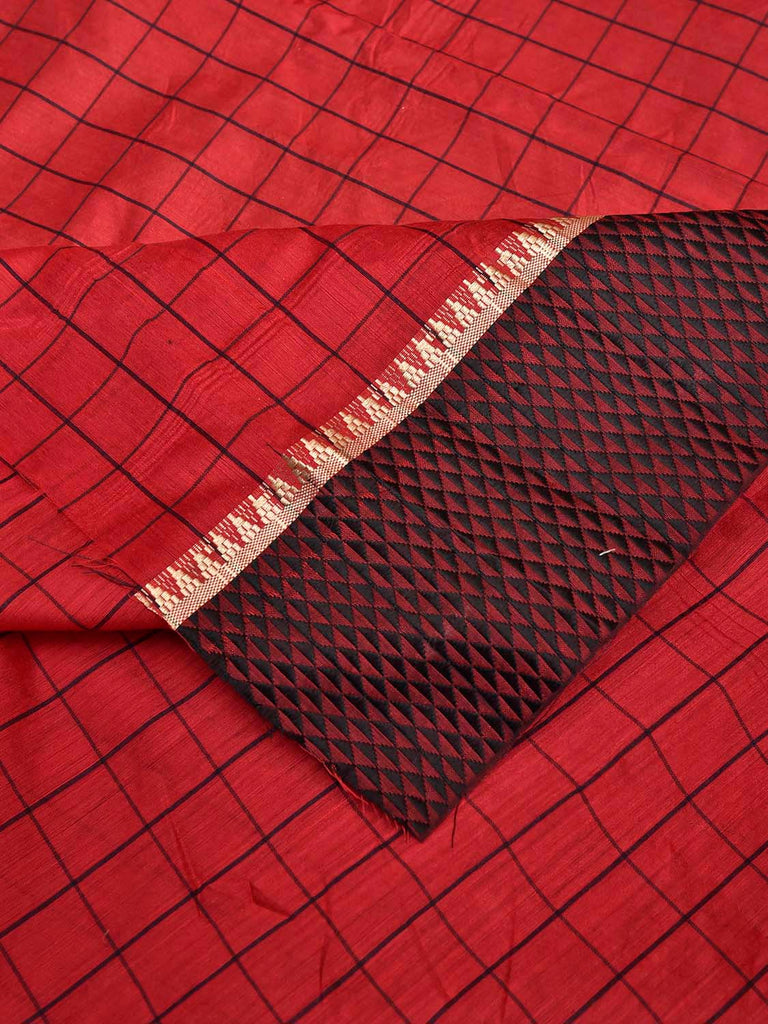 Red and Black Bamboo Cotton Blouse with Big Checks Design Length 90cm Width 44 Inches BL0119
