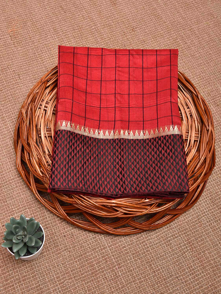 Red and Black Bamboo Cotton Blouse with Big Checks Design Length 90cm Width 44 Inches BL0119