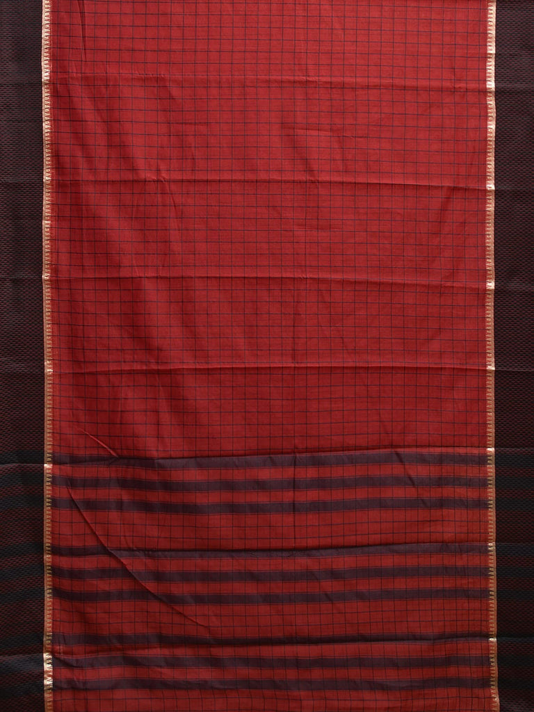 Red and Black Bamboo Cotton Saree with Big Checks Design No Blouse bc0828