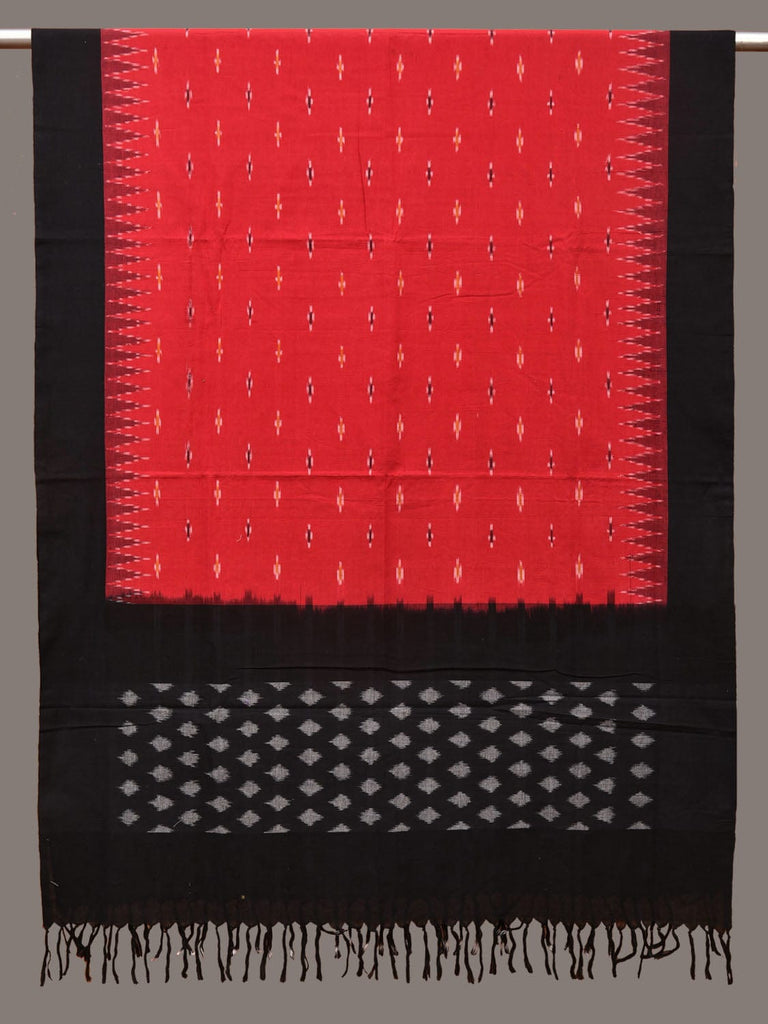 Red and Black Pochampally Ikat Cotton Handloom Dupatta with Temple Border Design ds3291