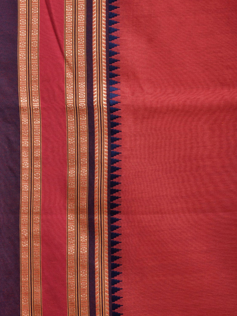 Red and Dark Blue Bamboo Cotton Plain Saree with Strips Pallu Design No Blouse bc0404