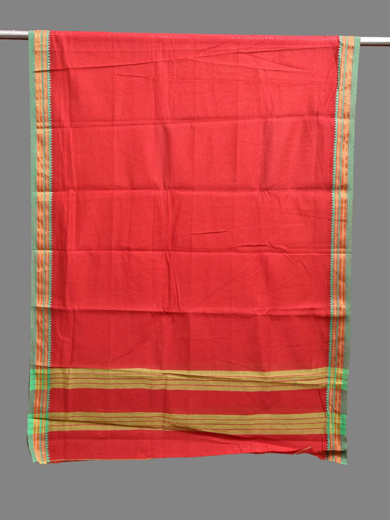 Red and Green Bamboo Cotton Dupatta with Small Temple Border Design ds3871
