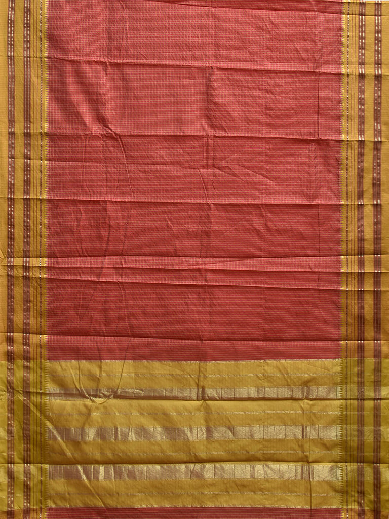 Red and Green Bamboo Cotton Viscose Silk Saree with Checks Design No Blouse bc0839