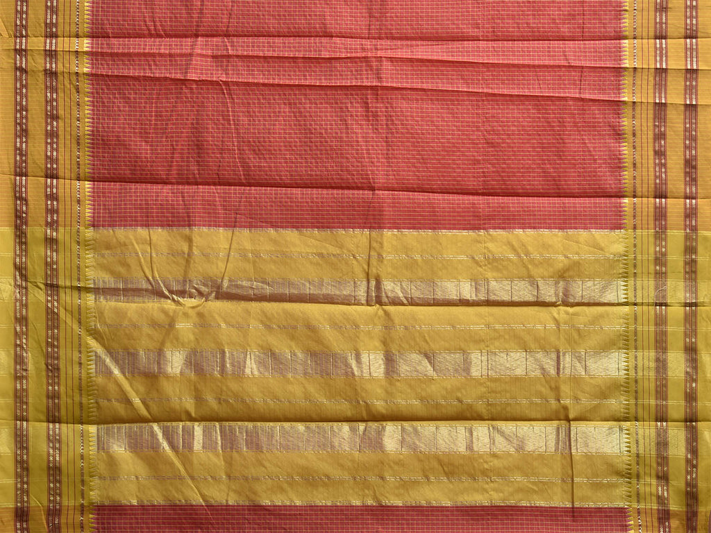 Red and Green Bamboo Cotton Viscose Silk Saree with Checks Design No Blouse bc0839